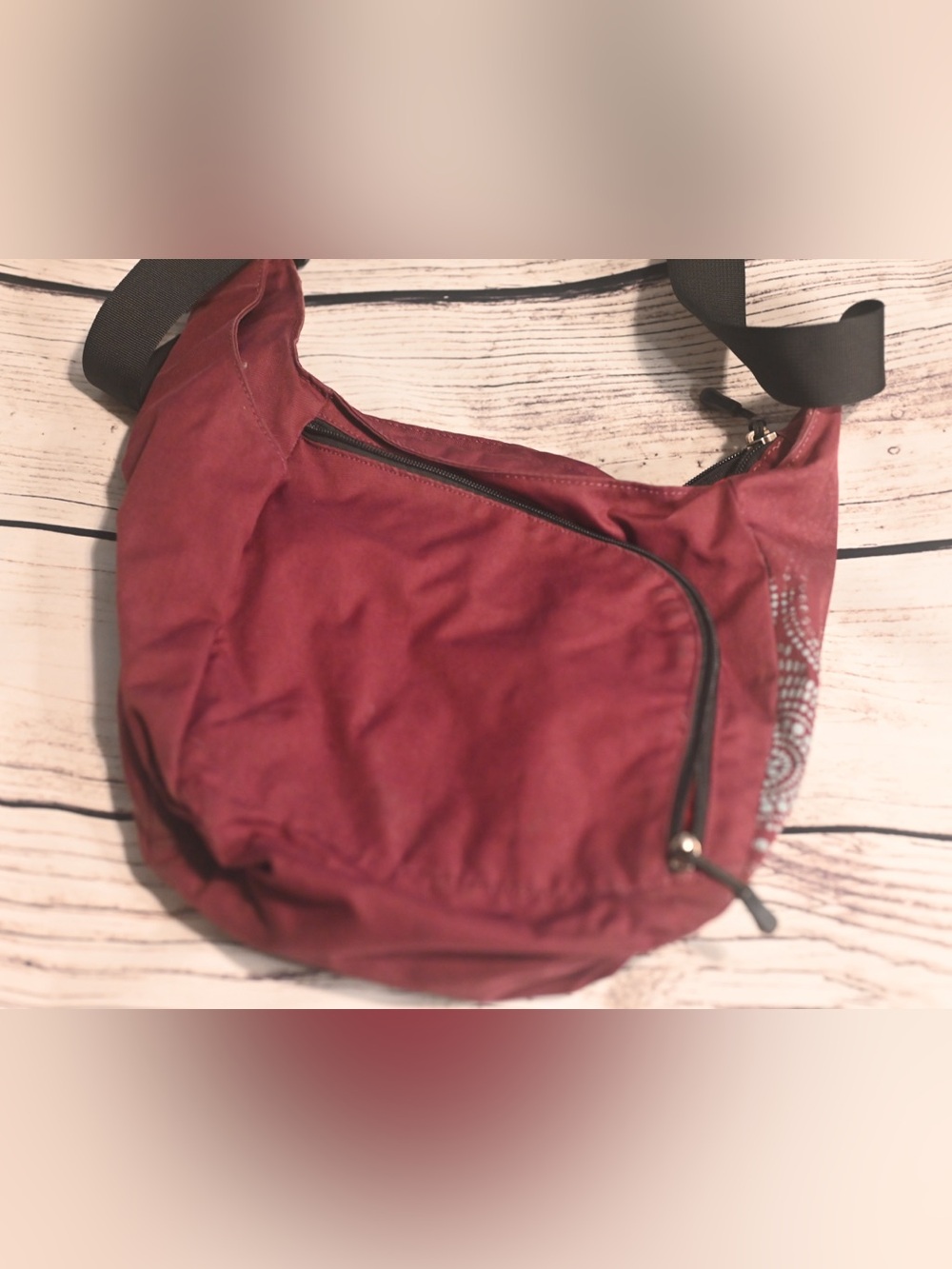Eastern Mountain Sports Burgundy Crossbody Bag with Black Strap